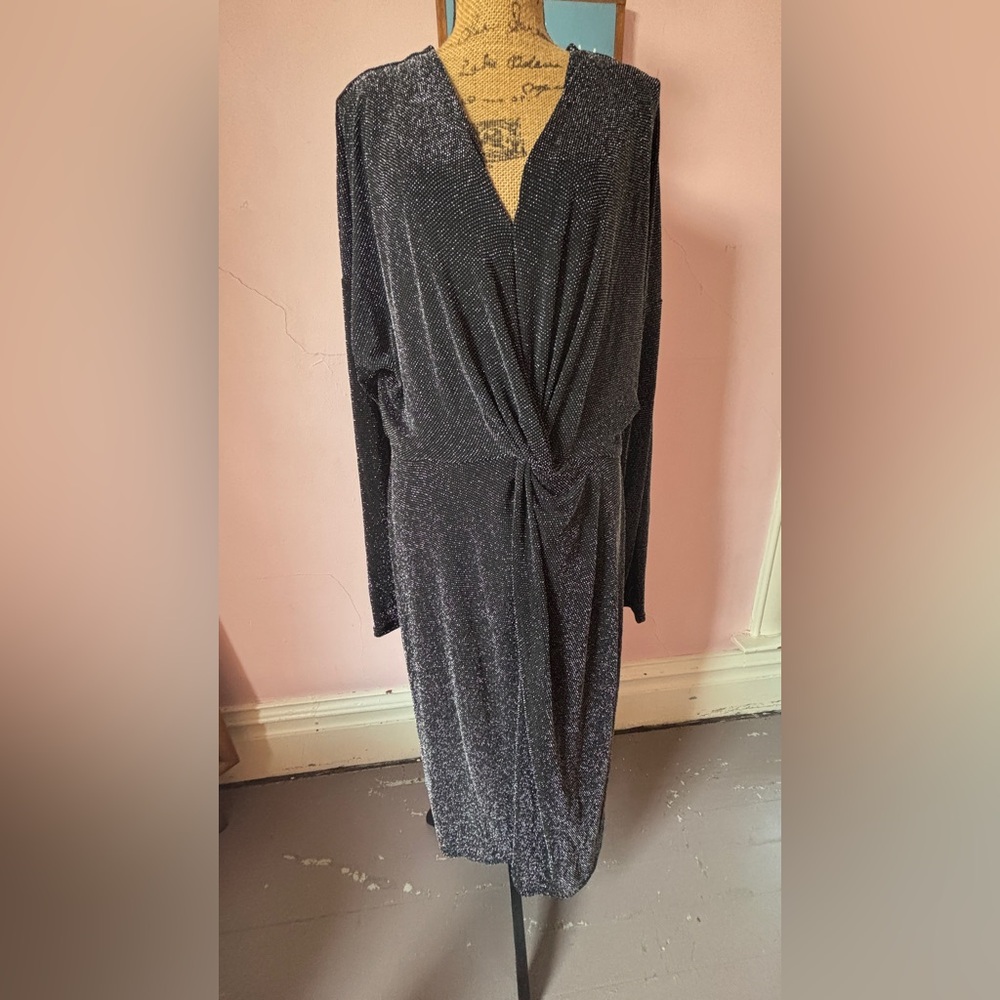 Long Tall Sally - Shimmering Black Long Sleeve Dress